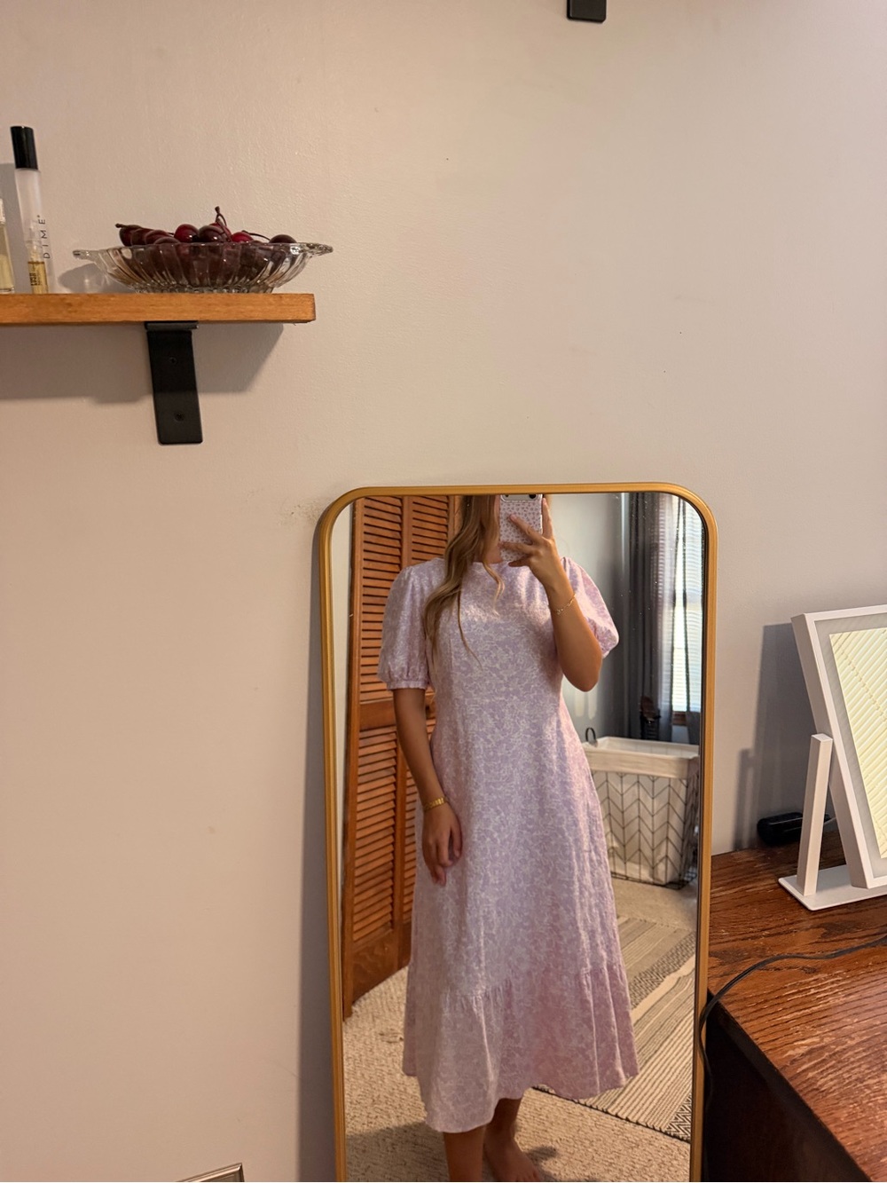 Who What Wear Lavender Puff-Sleeve Midi Dress